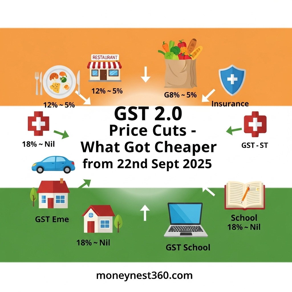 GST 2.0 price cuts on food, FMCG, insurance, electronics, and housing in India.
