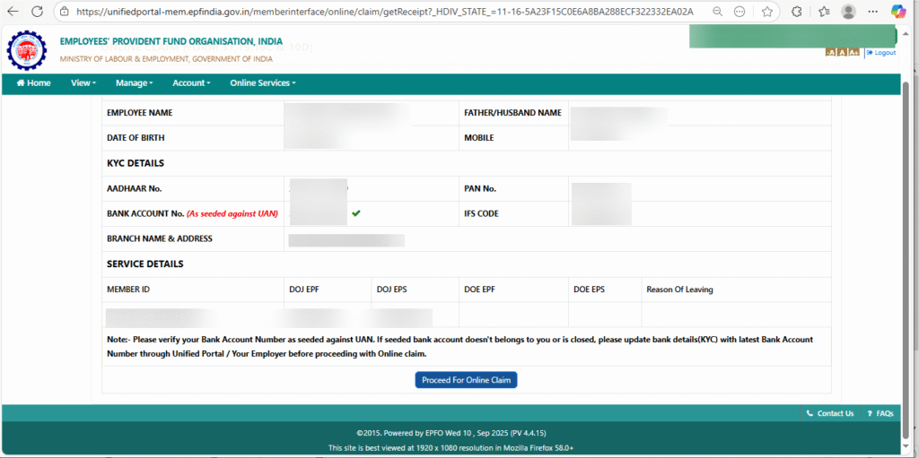 PF Bank Account Updation